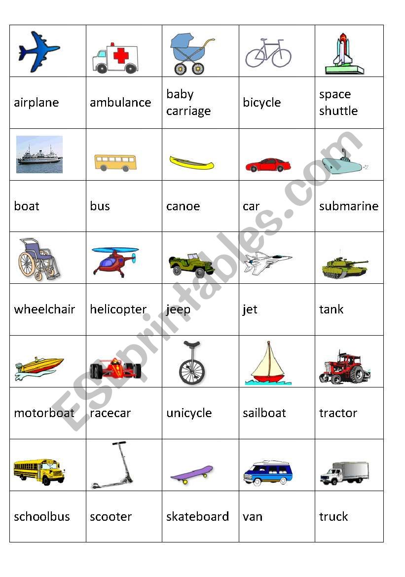 means of transport memory worksheet