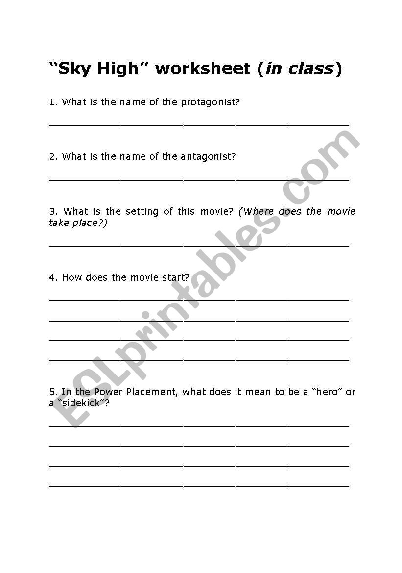 english worksheets the movie sky high worksheet