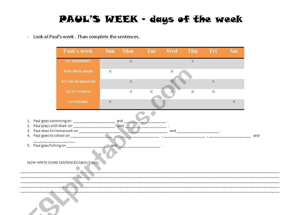 days of the week worksheet