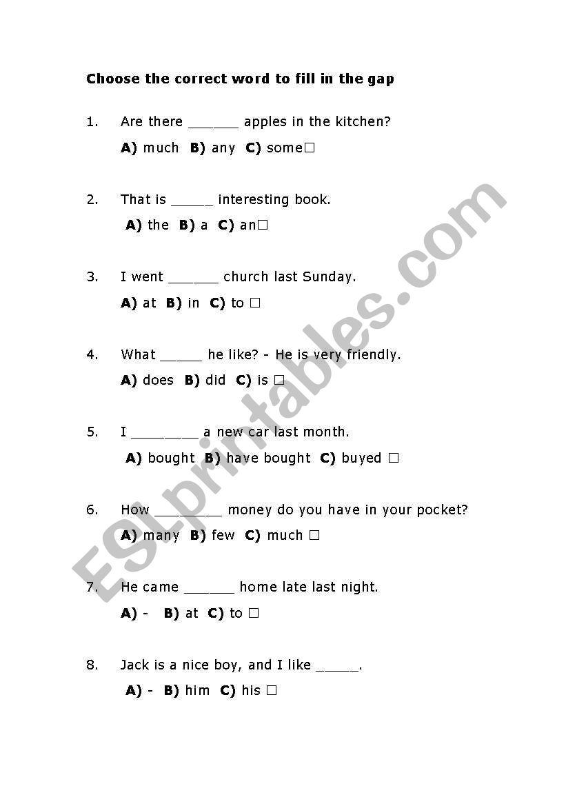 Grammar Review Elementary Level