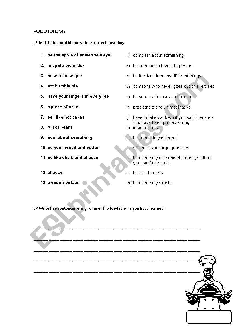 Food idioms worksheet