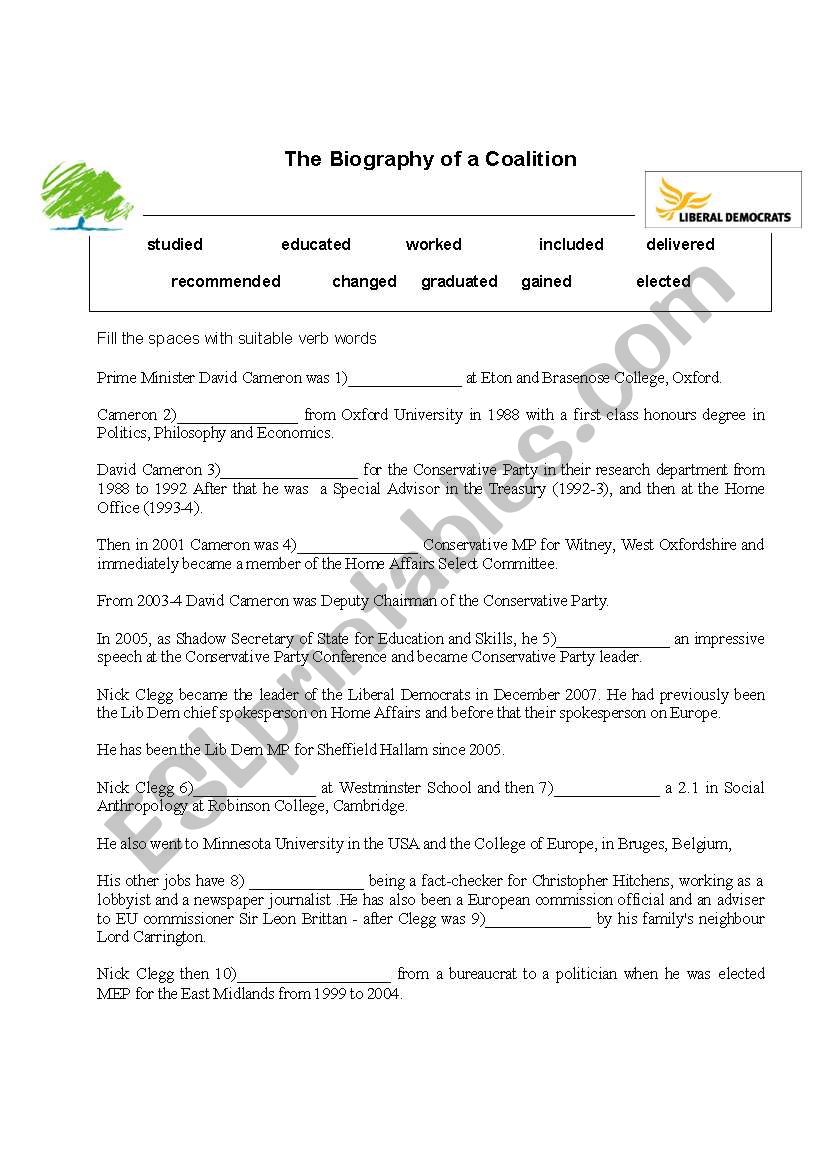 Biography of a Coalition worksheet