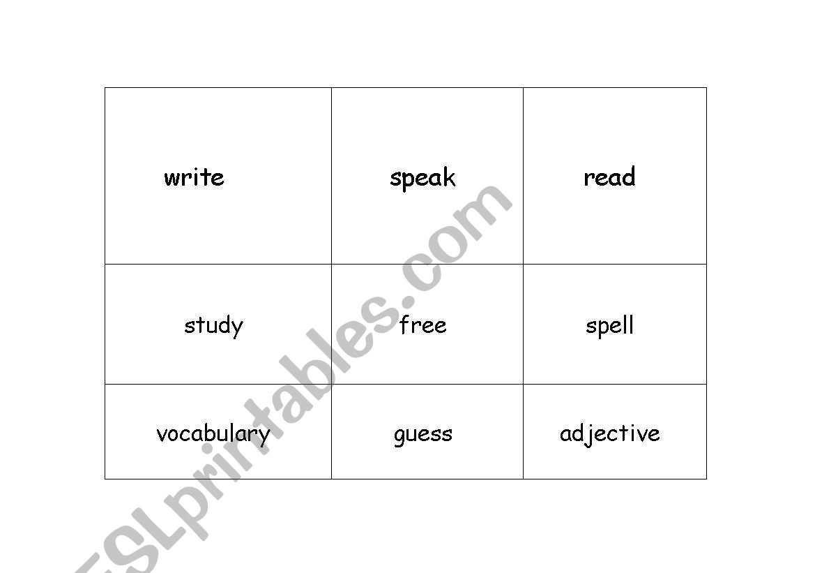 bingo  worksheet