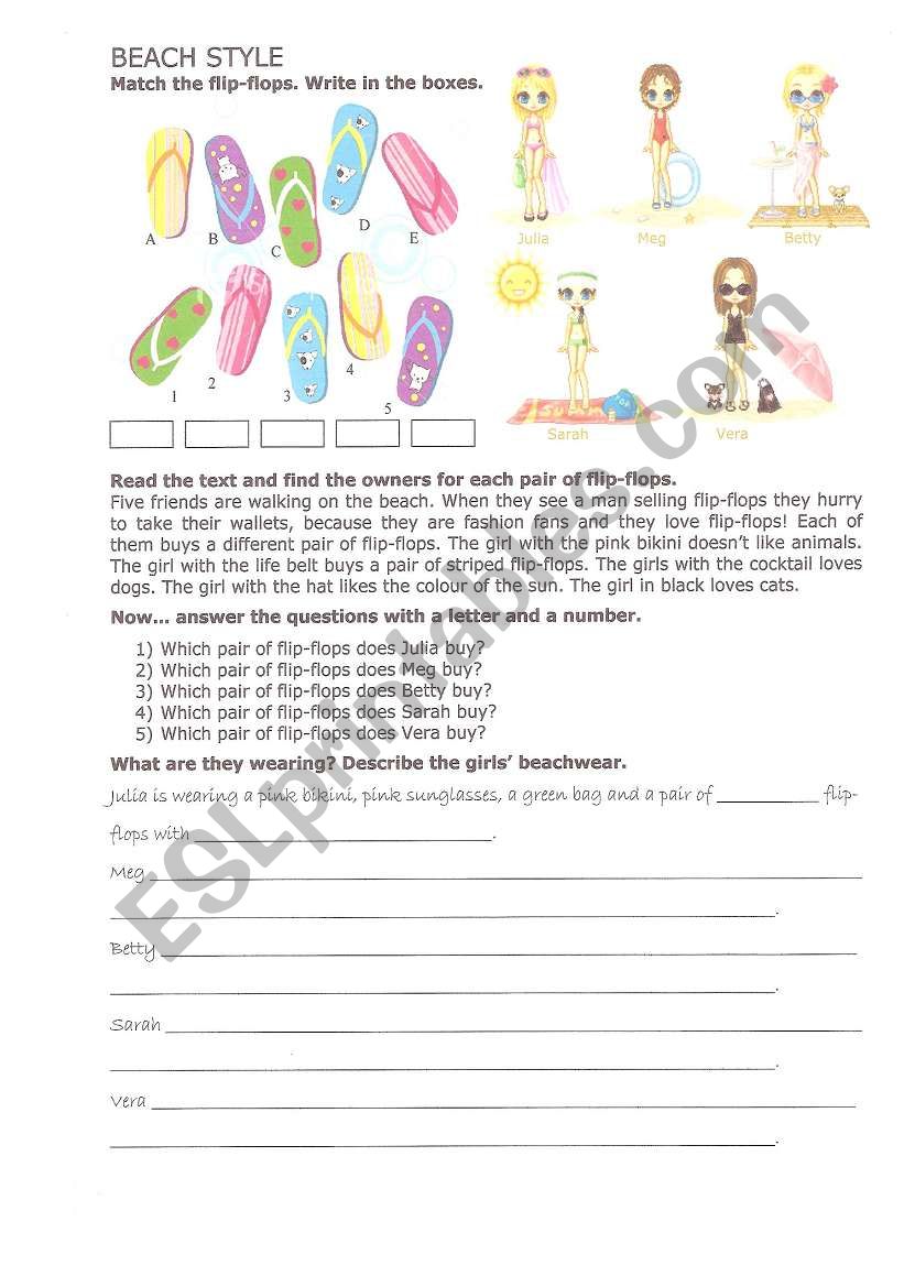 beach stile worksheet