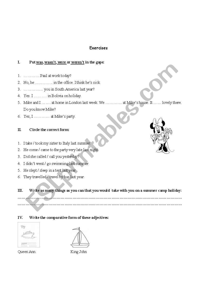 past simple with to be worksheet