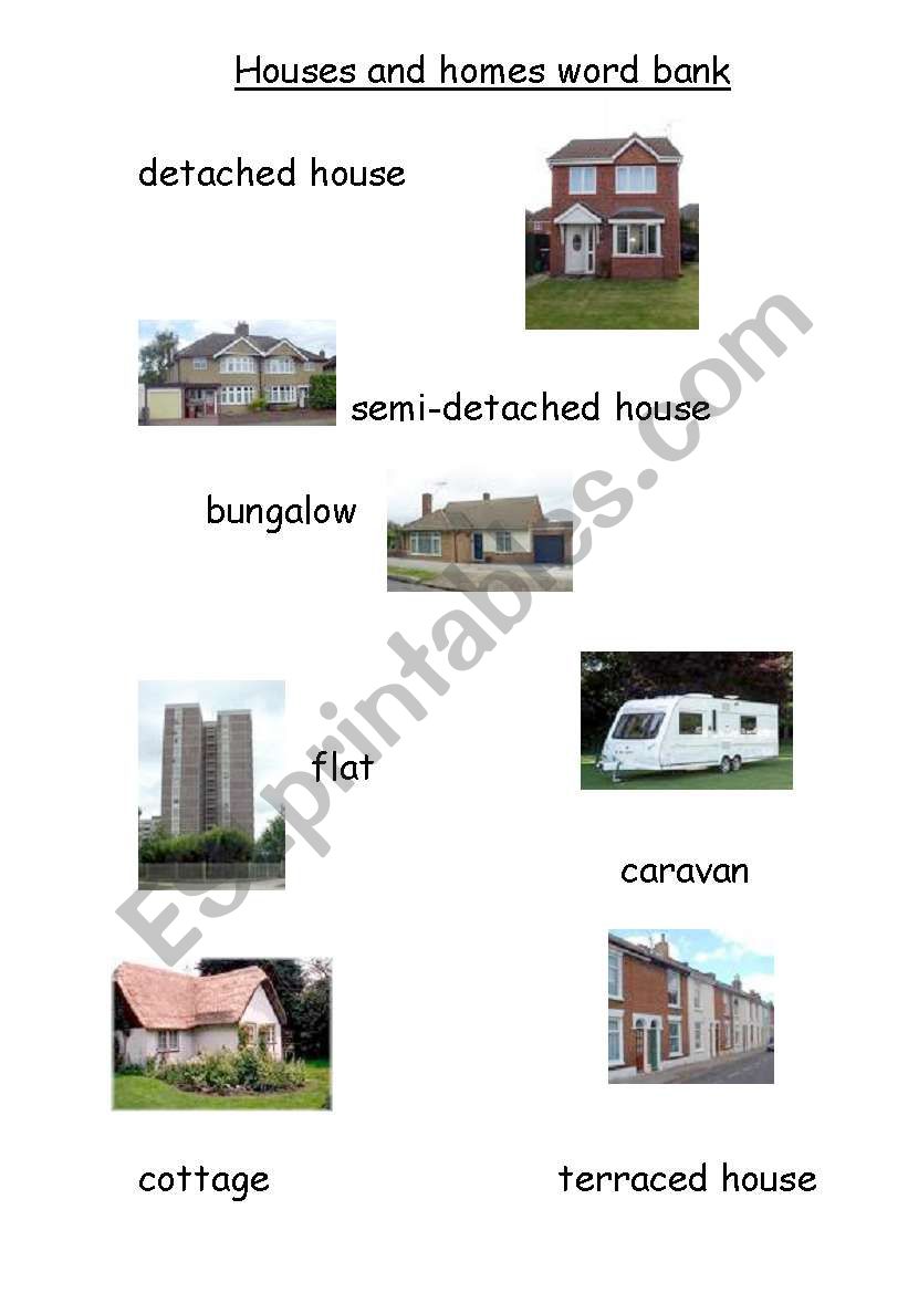Houses and homes word bank worksheet