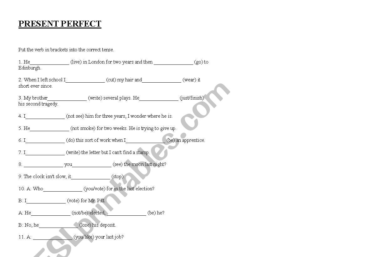 Present Perfect worksheet