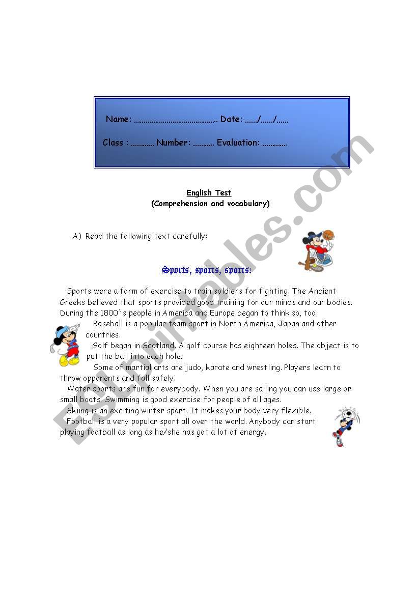 sports worksheet