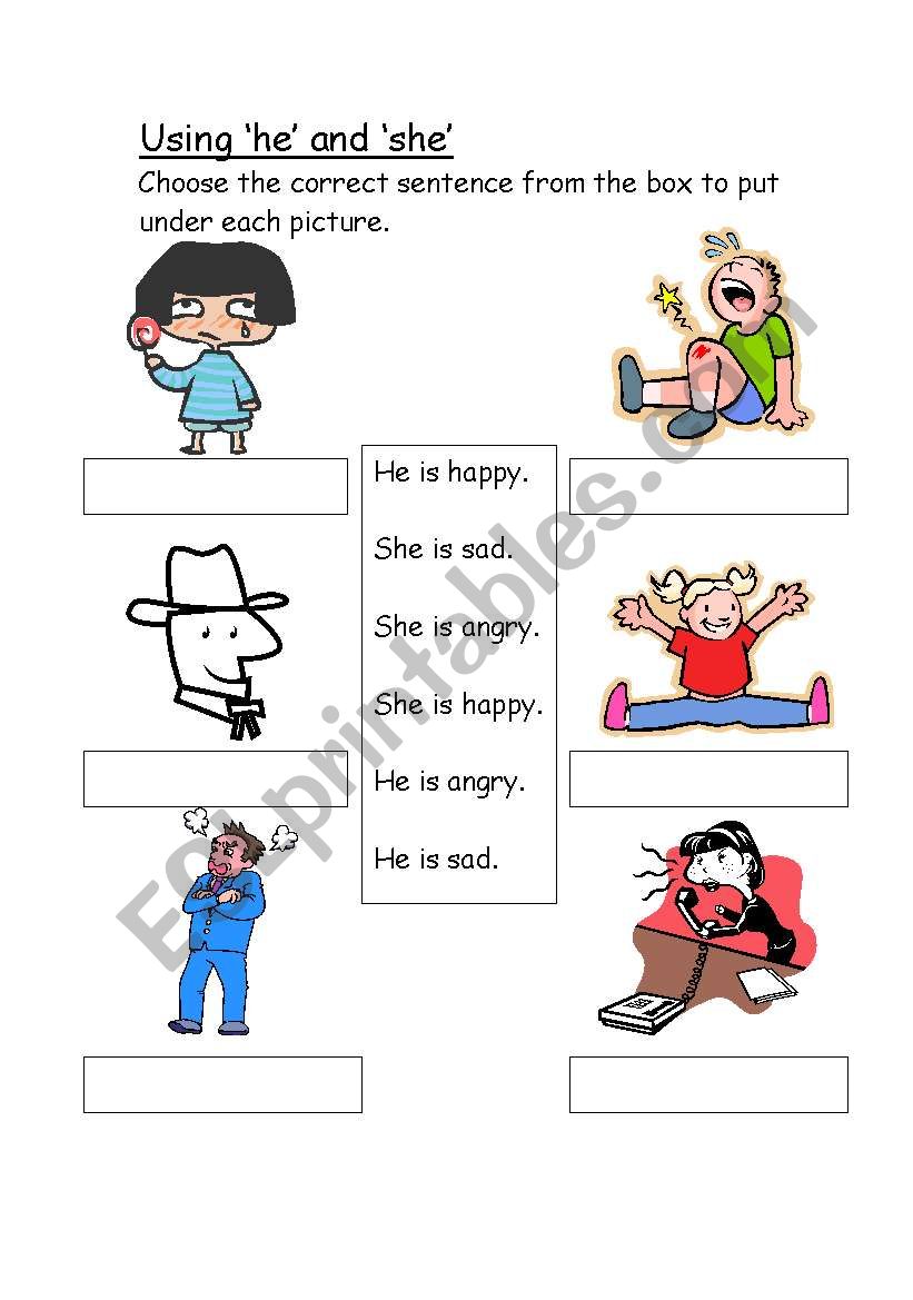 Using he and she worksheet