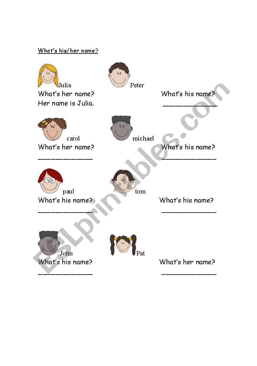 What´s Hisher Name Esl Worksheet By Victoriamontero 8673