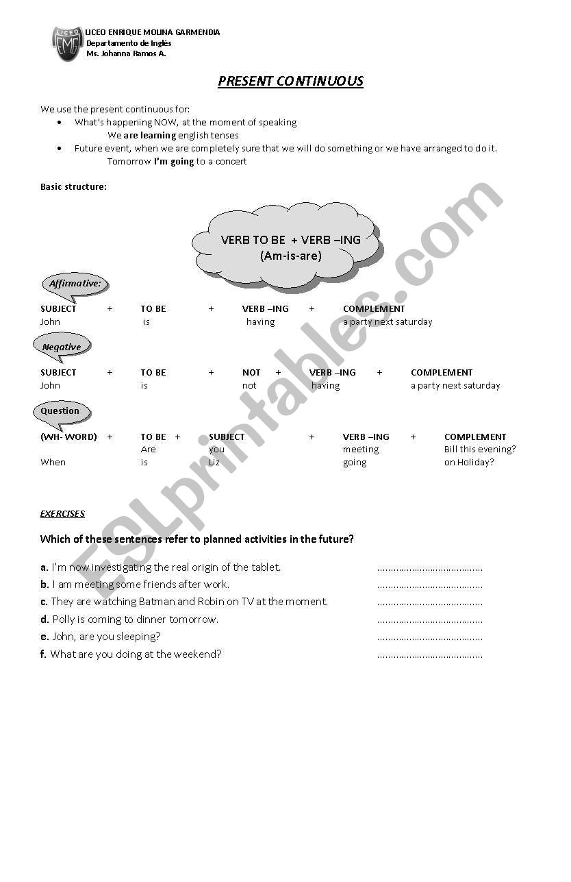 the present continuous worksheet