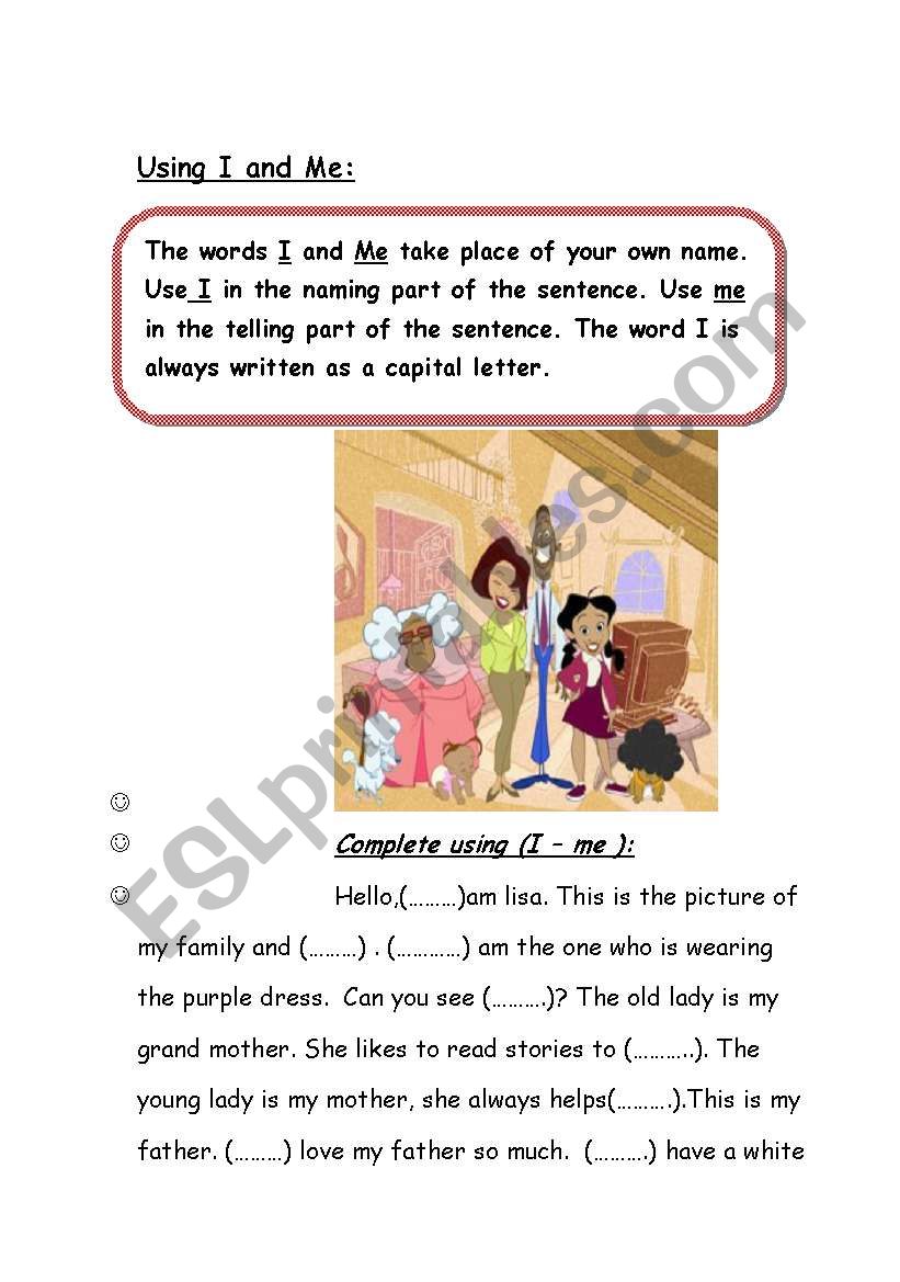 using I and me worksheet