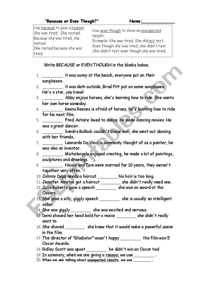 connectors worksheet