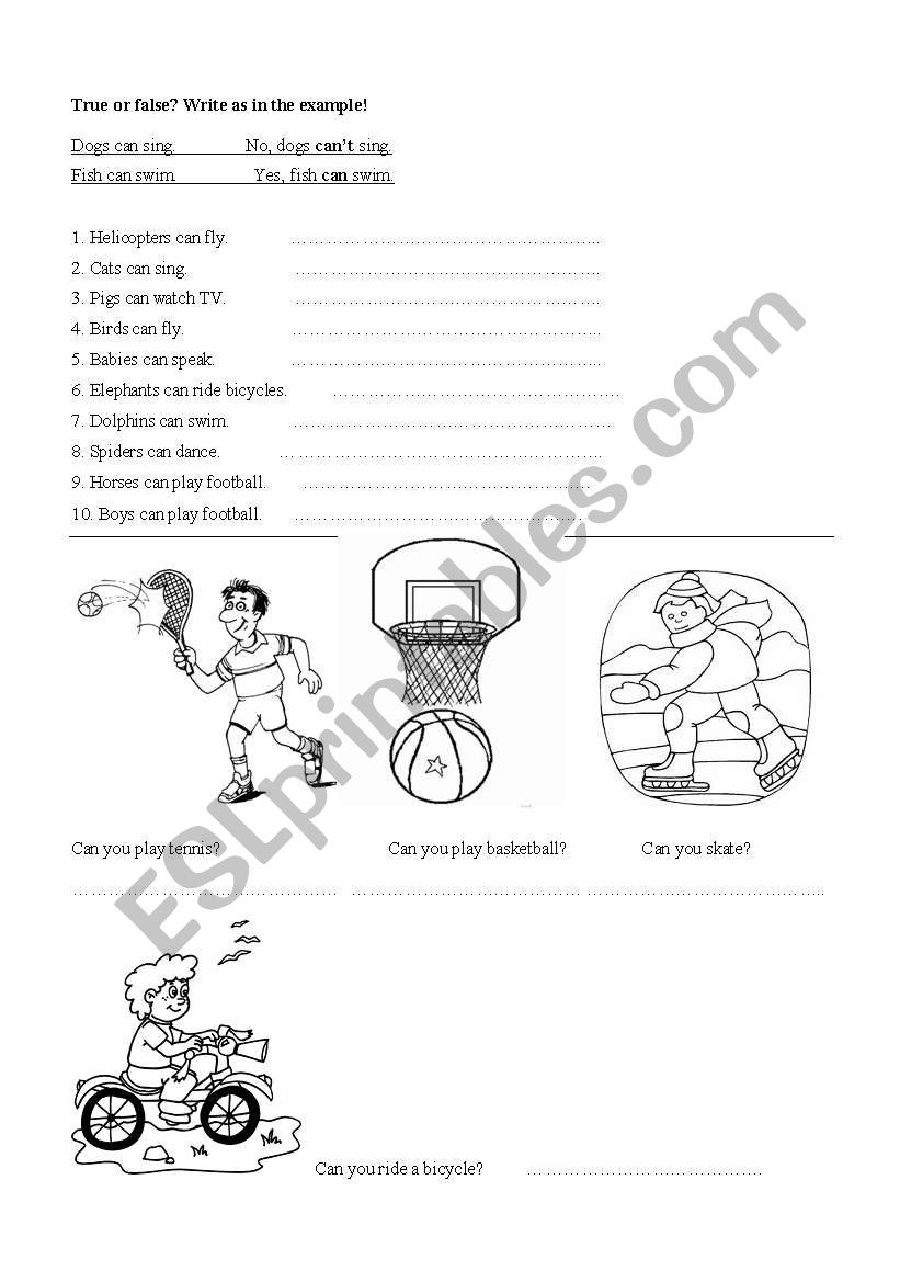 Can ,can t worksheet