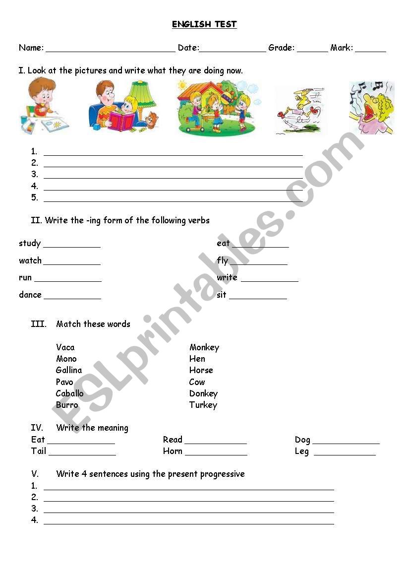 English test worksheet