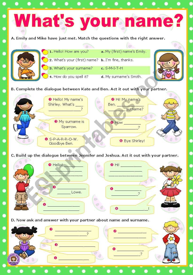 What S Your Name Mini Dialogues Esl Worksheet By Mena22