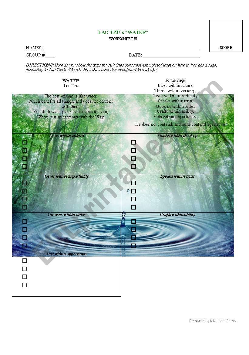 LAO TZUs Water Worksheet worksheet