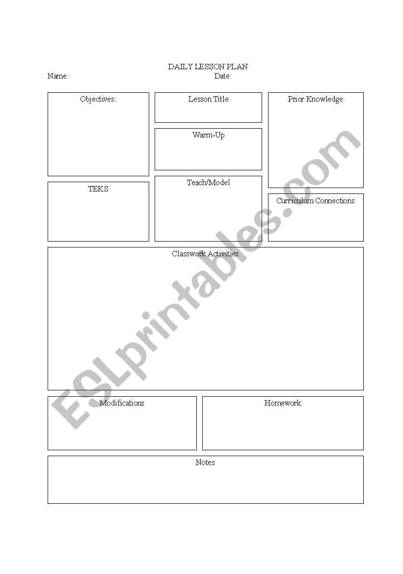 Lesson plan template worksheet