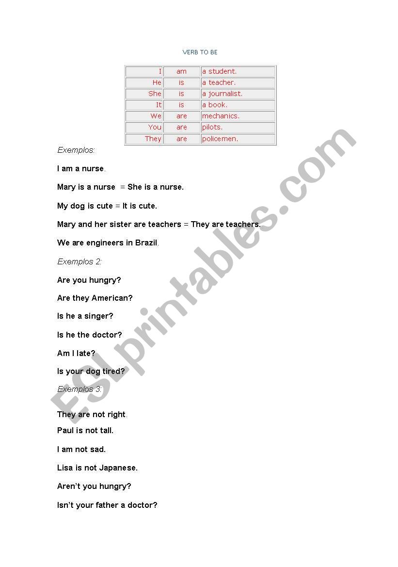 Verb TO BE - simple present  worksheet