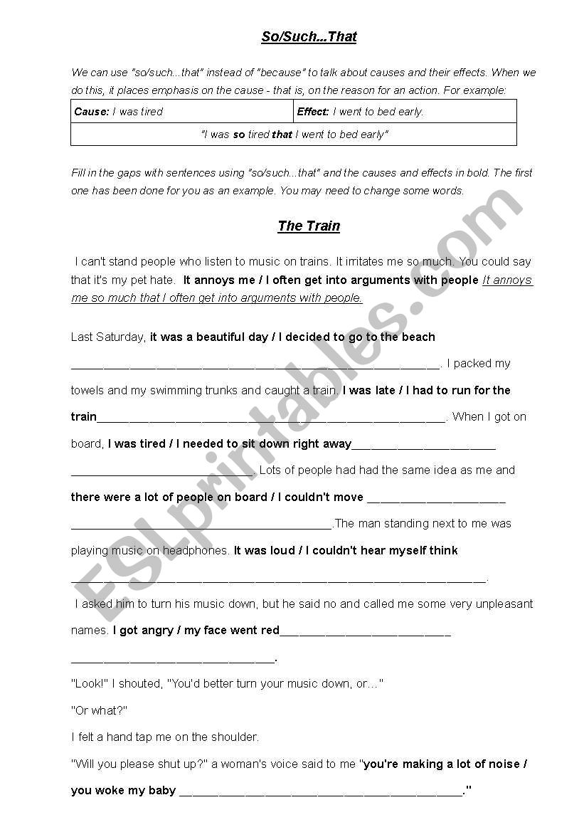 The Train worksheet