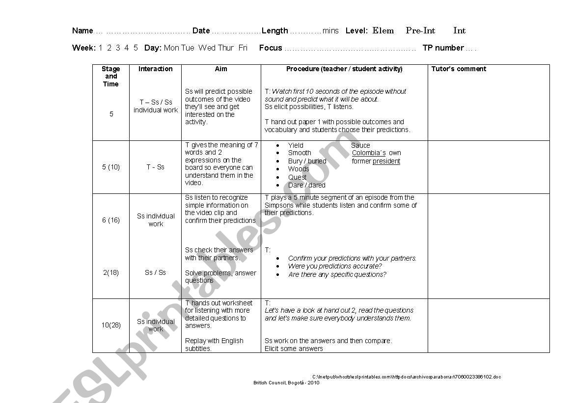 Listening worksheet