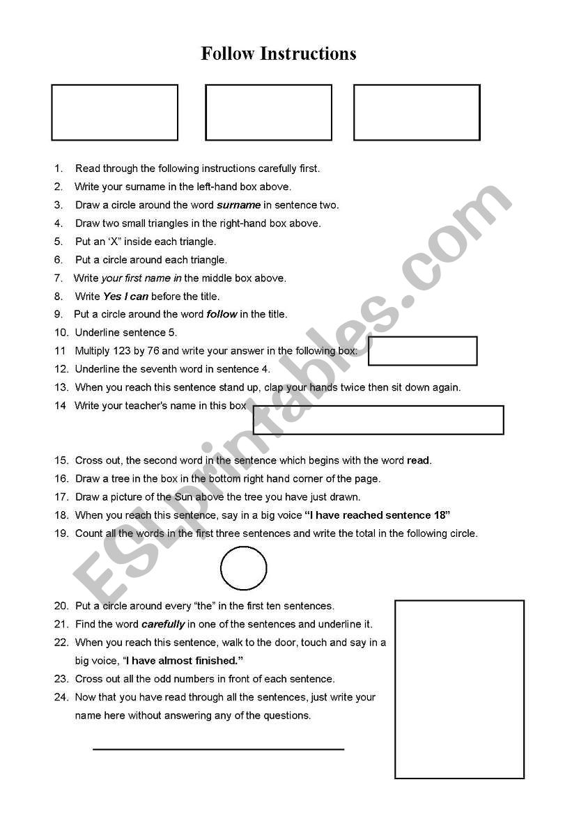 Follow Instructions - ESL worksheet by sarus