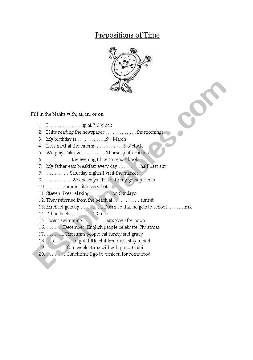 Prepositions of Time worksheet