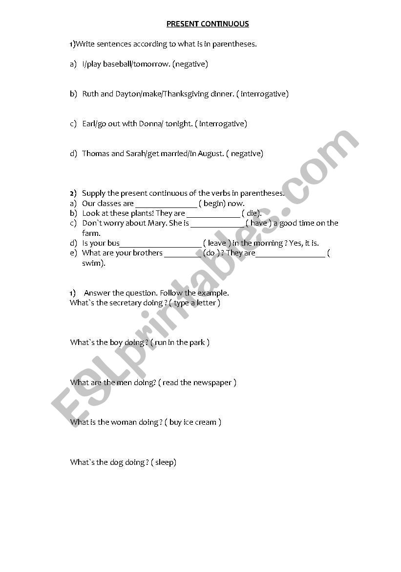 PRESENT CONTINUOUS worksheet