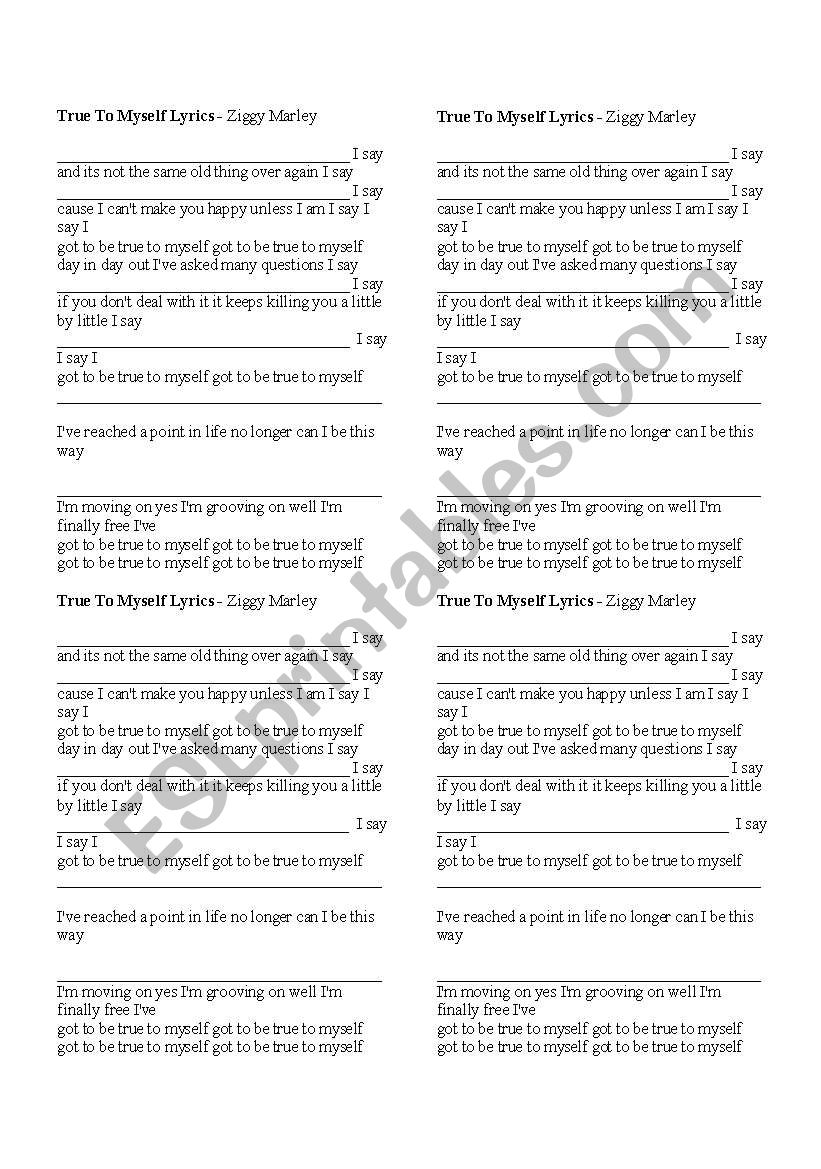 True to Myself - Ziggy Marley worksheet