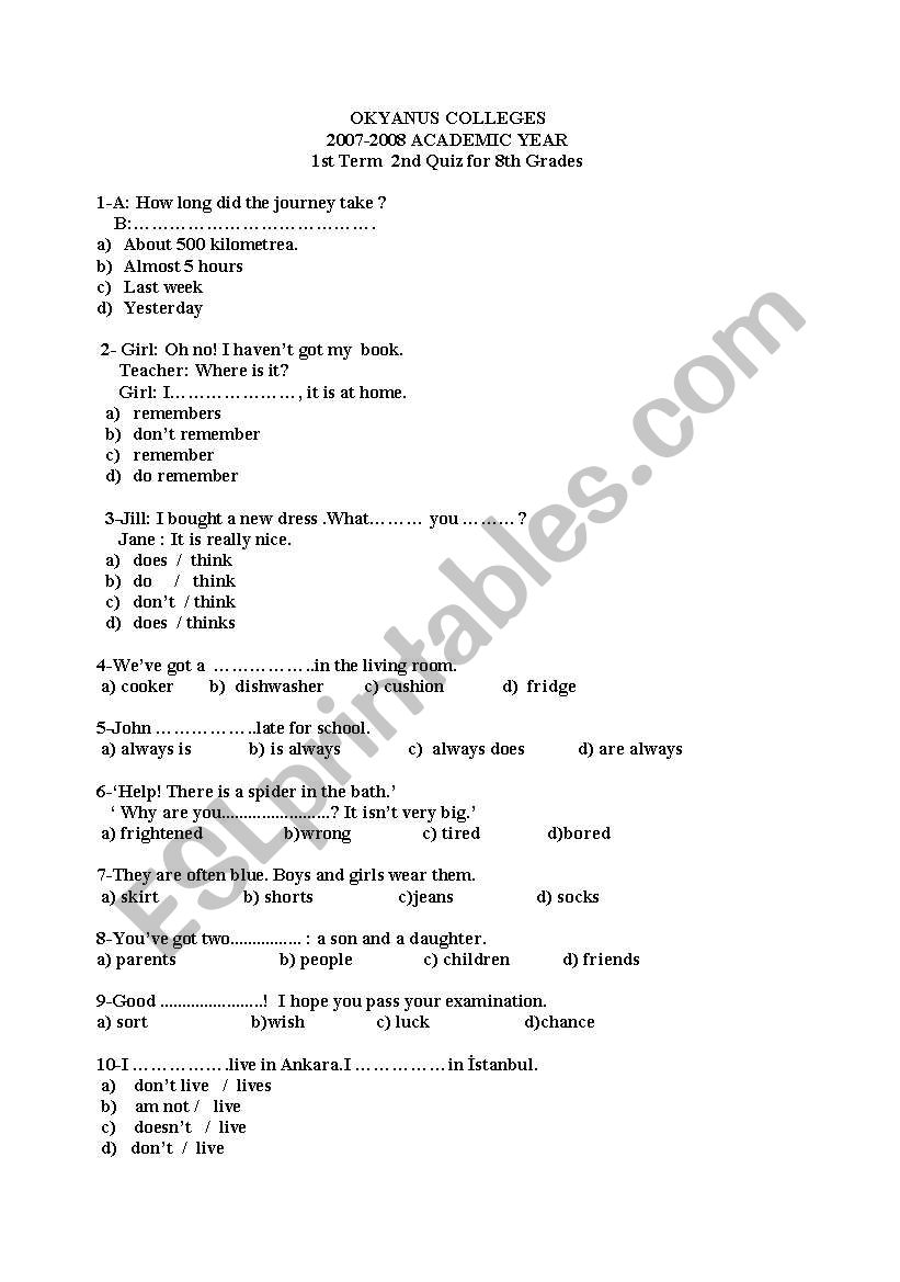 test worksheet