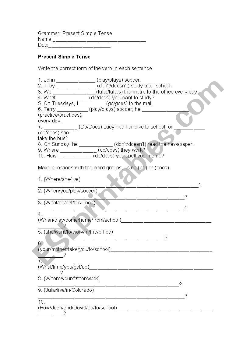 Present Simple - Worksheet worksheet