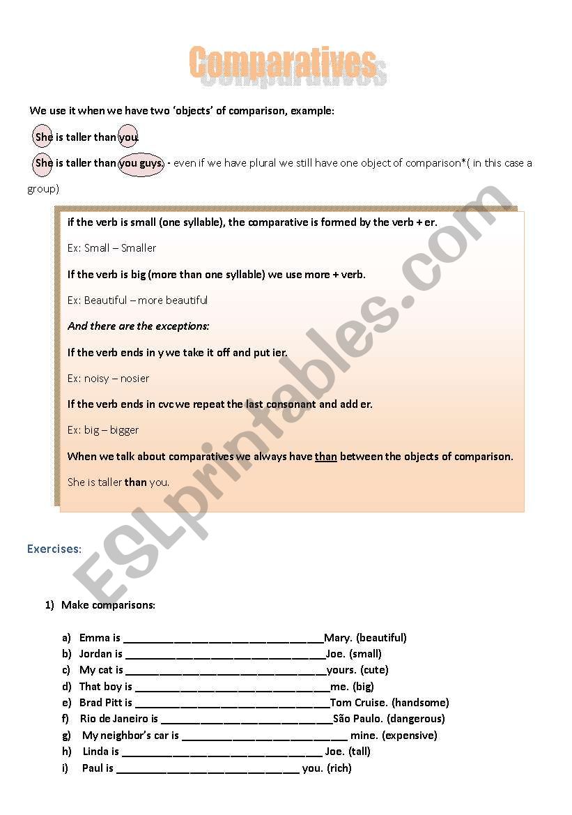 Comparatives worksheet