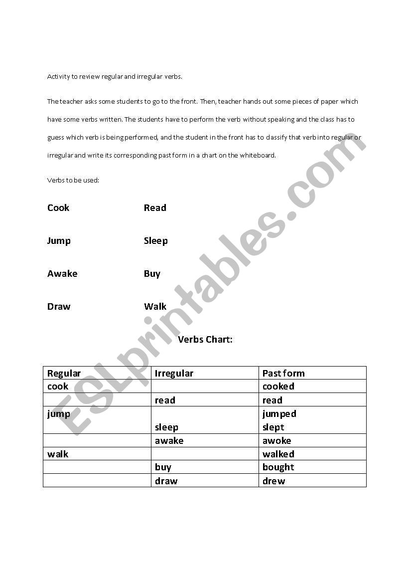 regular and irregular verbs worksheet