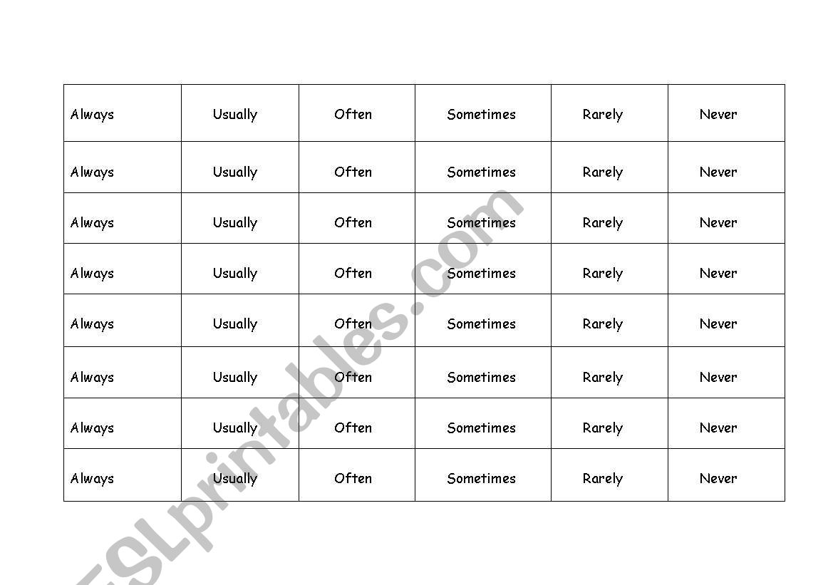 Frequency words worksheet