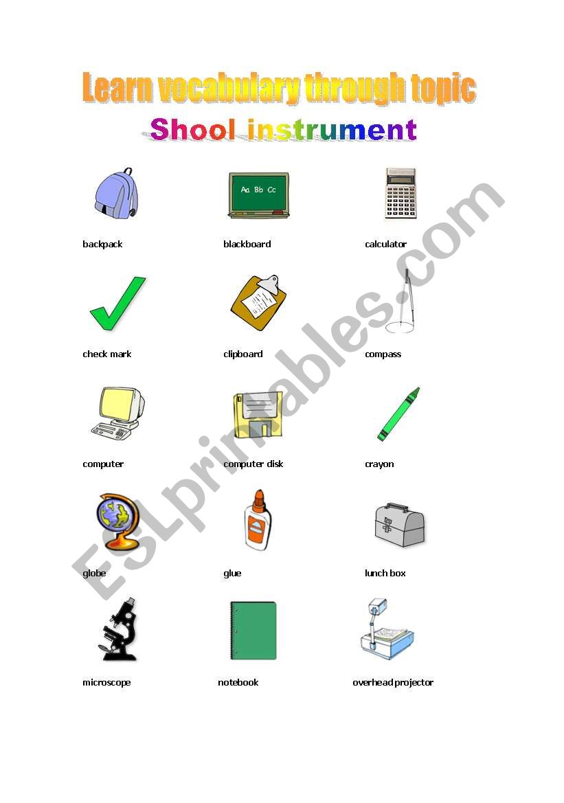 Vocabulary through topic: Shool instrument