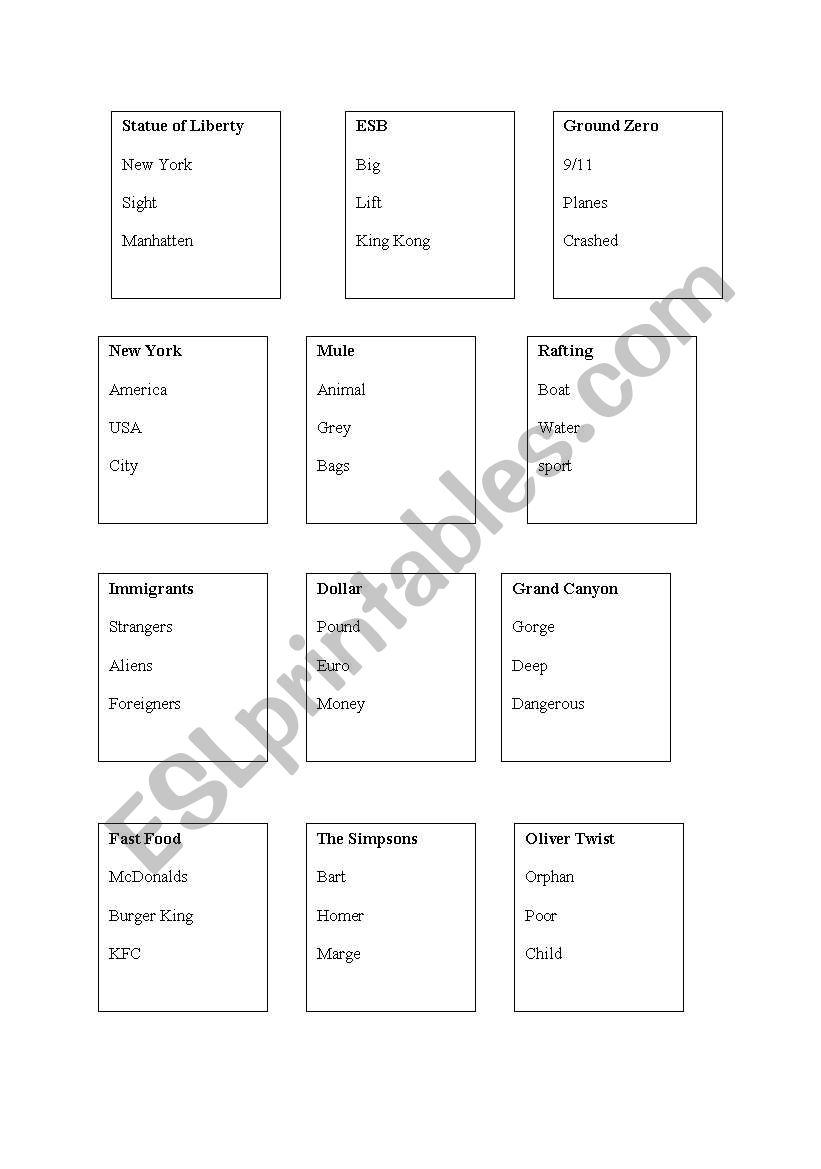 Taboo worksheet