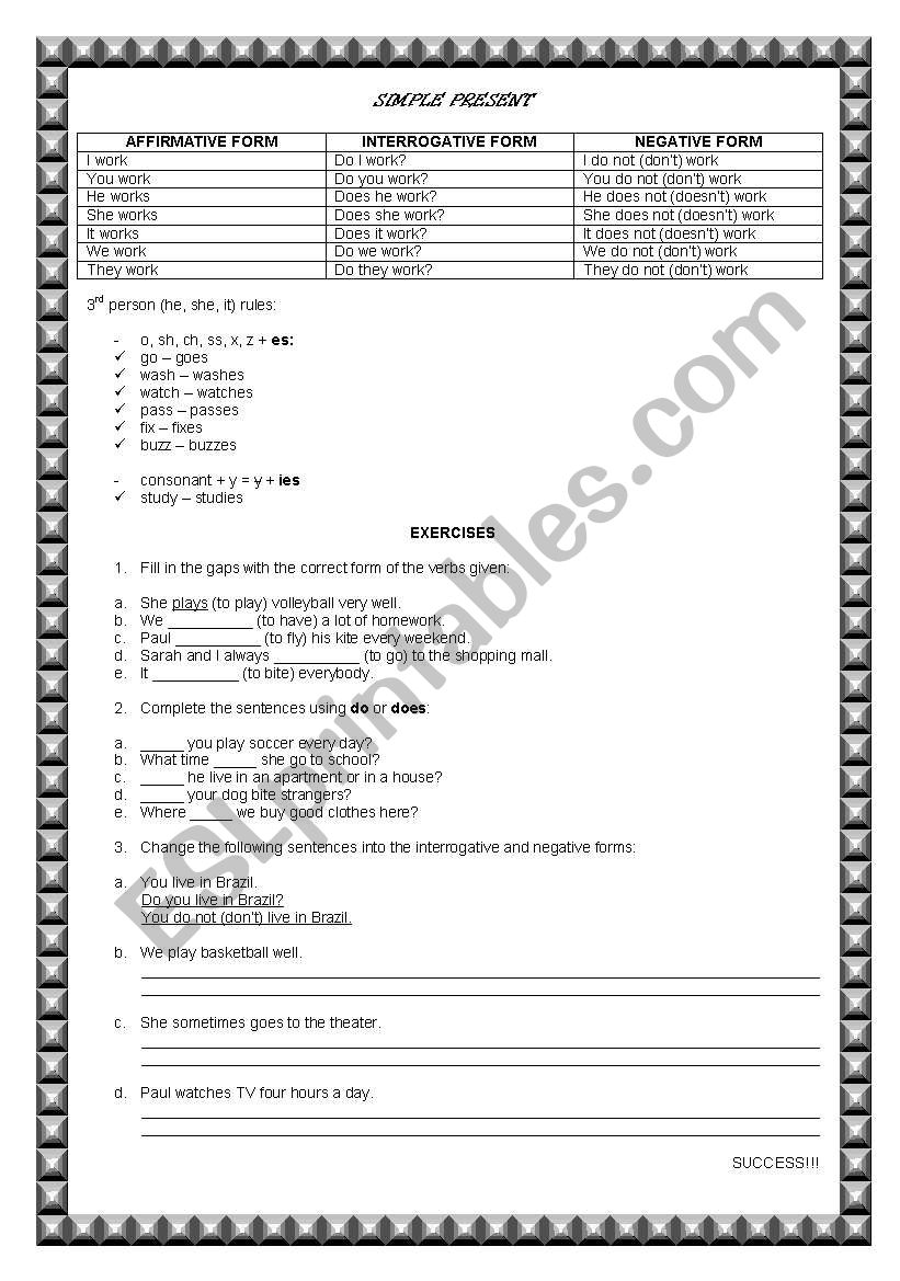 Simple Present worksheet