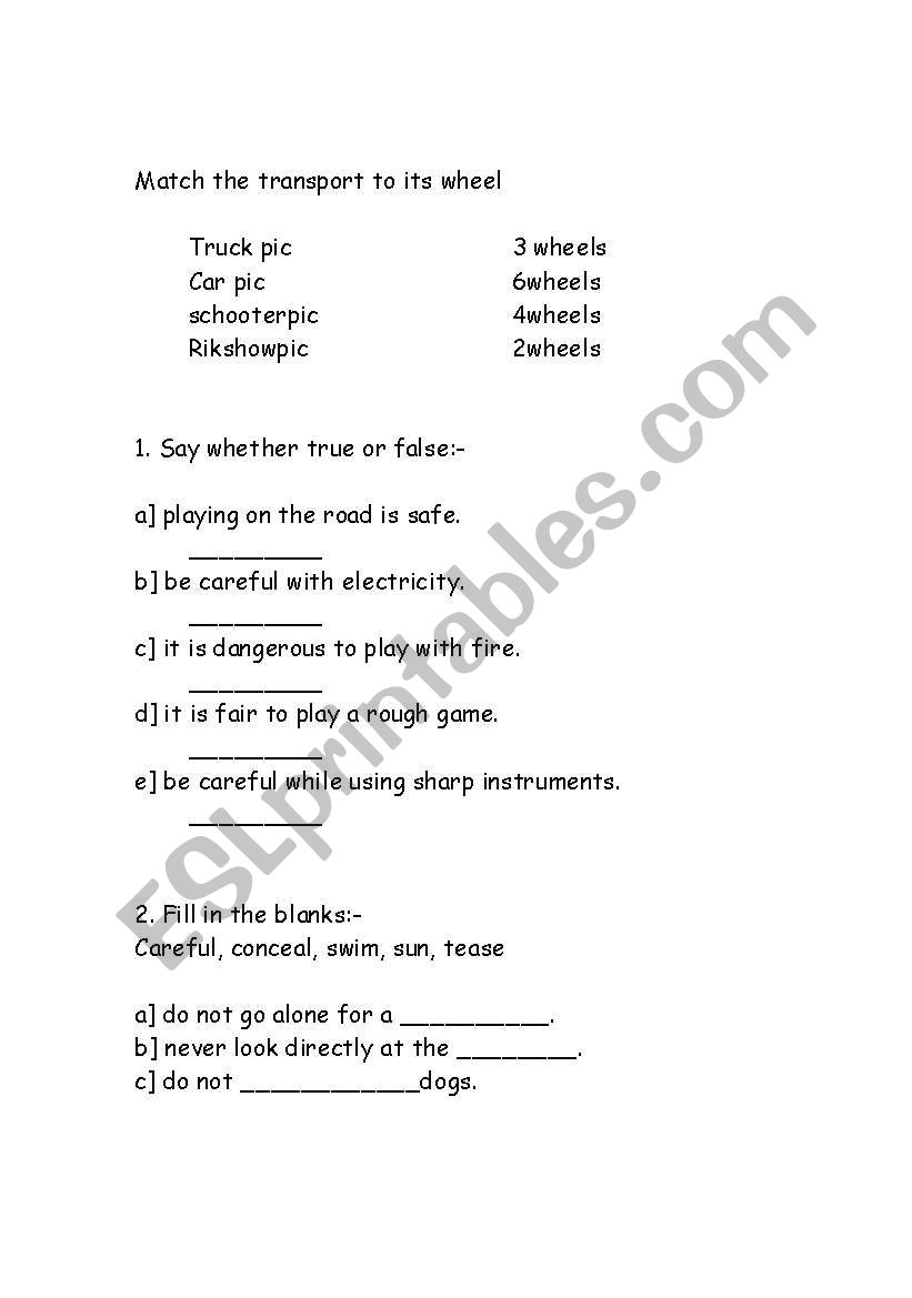 road safty and rules worksheet