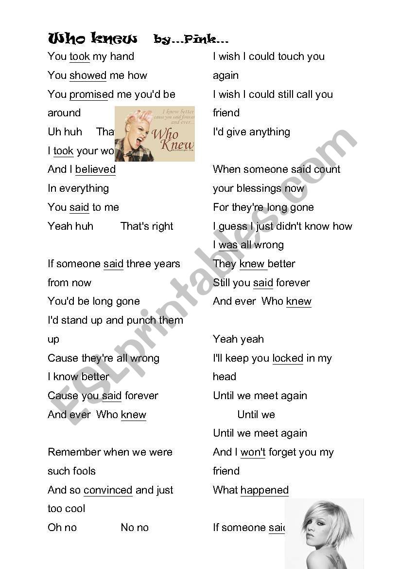 Past Simple Song ESL Worksheet By Wisaka