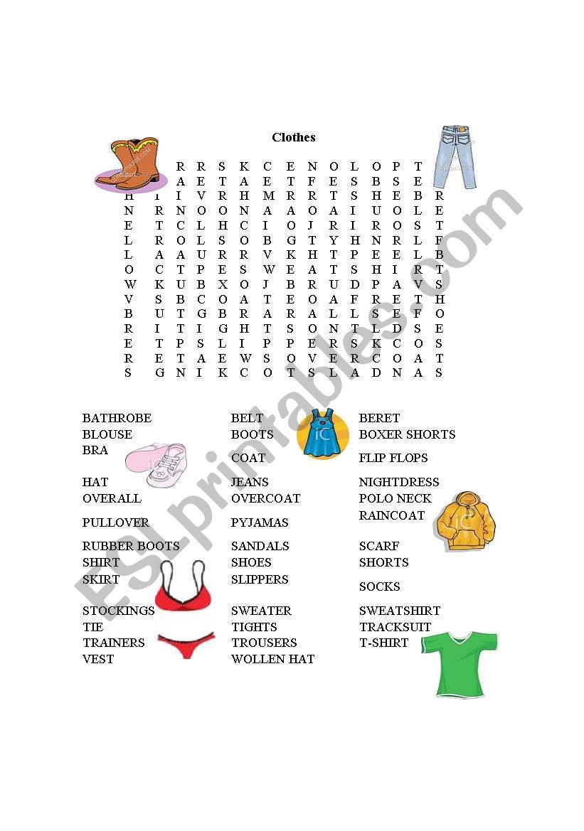 clothes worsearch  worksheet