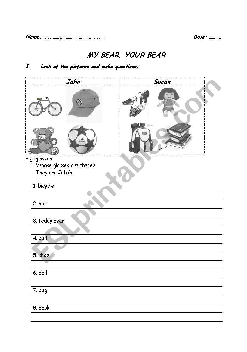 My bear, your bear worksheet