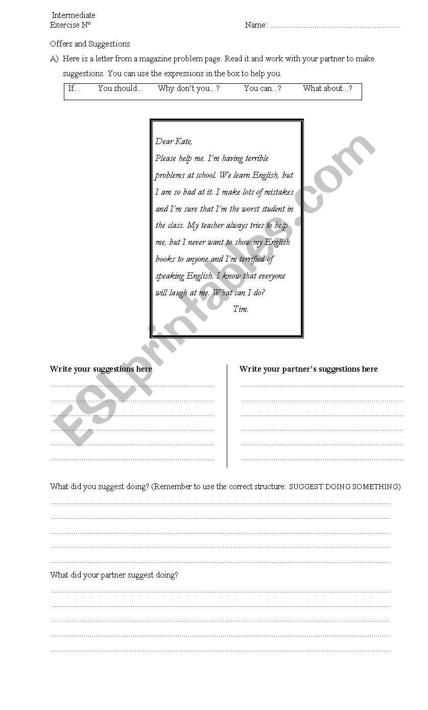 Making suggestions worksheet