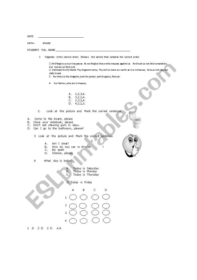 English Worksheets Commands