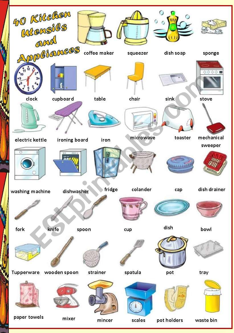 Kitchen Appliances ESL Vocabulary Worksheets