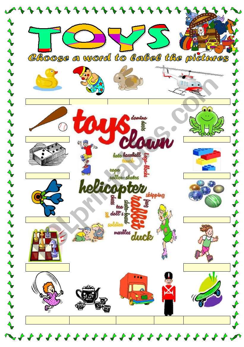 Toys vocabulary 2 (word mosaic included) - ESL worksheet by Damielle