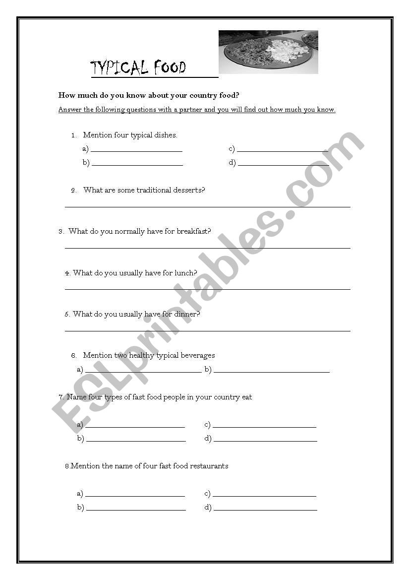 FOOD worksheet