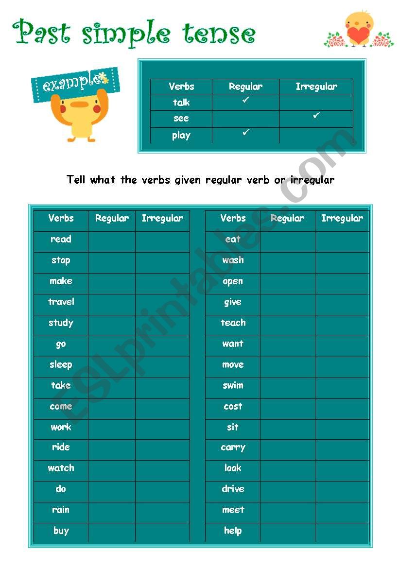 past simple tense verbs esl worksheet by hellokittyteacher