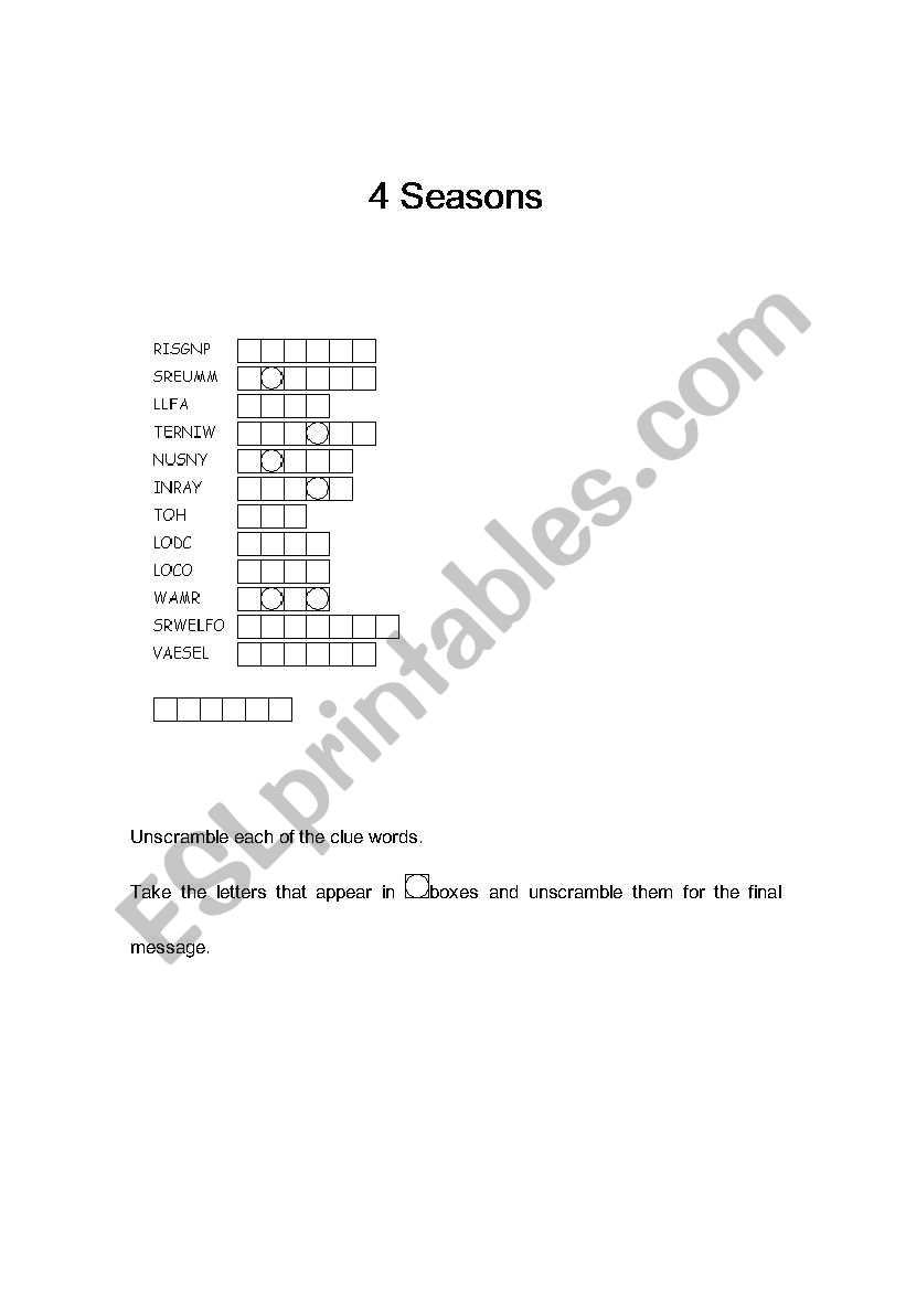 4 seasons  worksheet