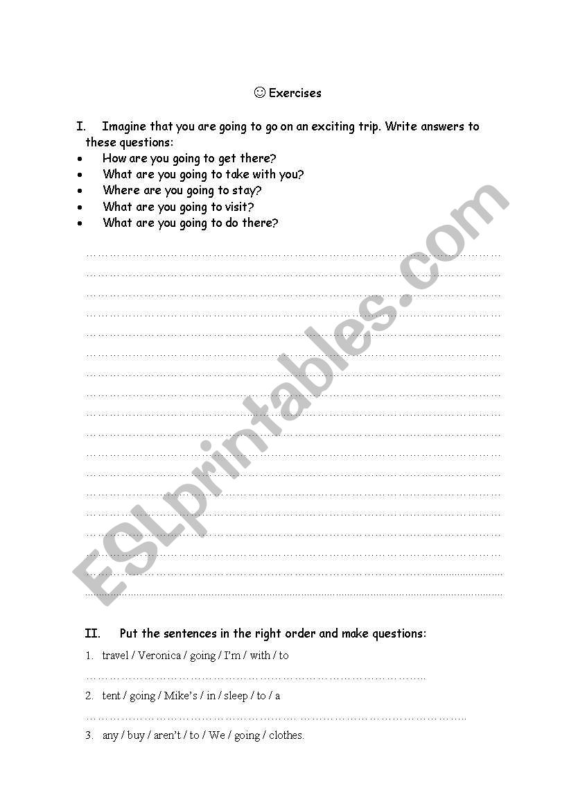 Exercises with be going to worksheet