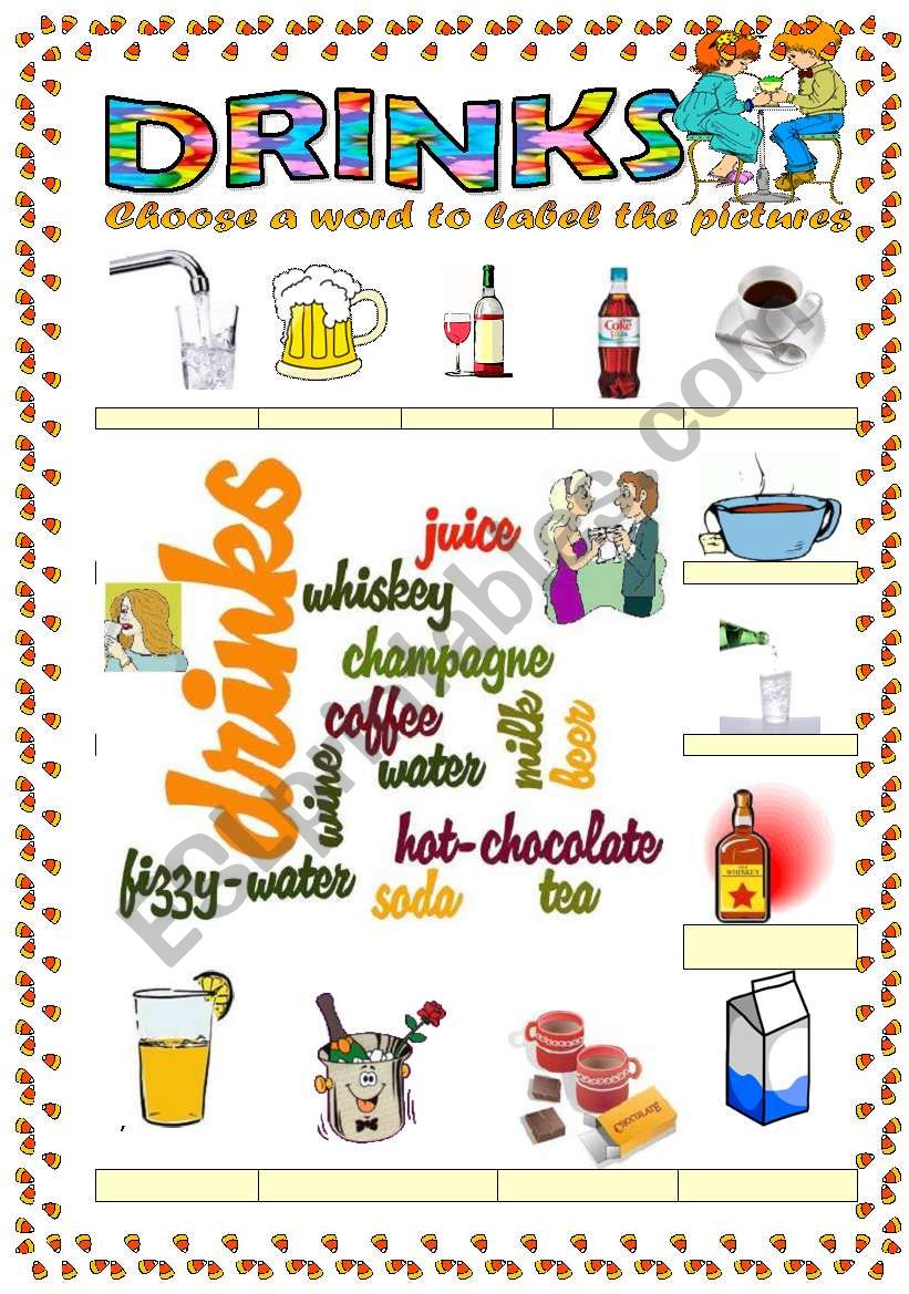 Drinks vocabulary (word mosaic vocabulary)
